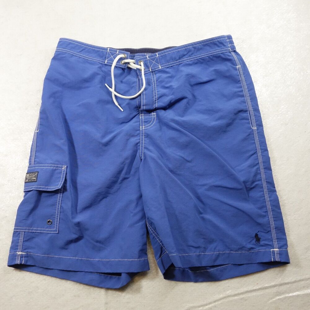 Ralph Lauren Shorts Mens Large Blue Drawstring Pony Pockets Board Swim
